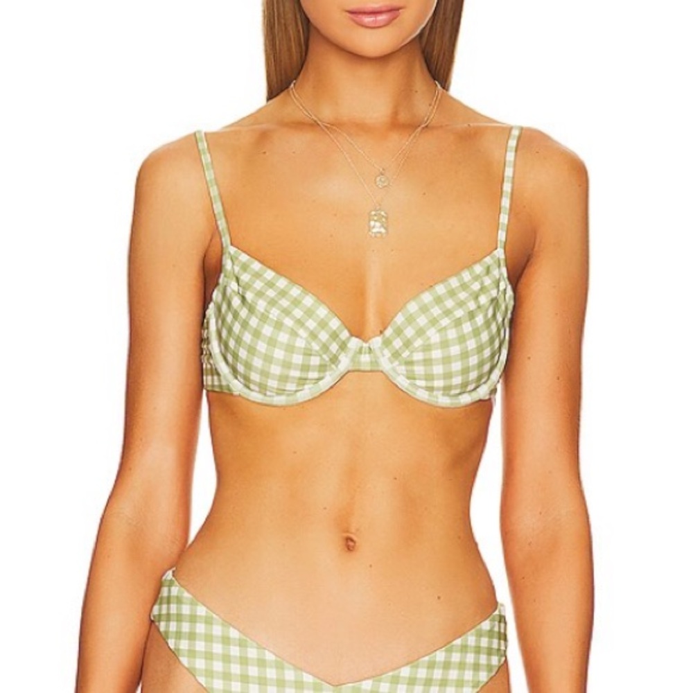 ISO green gingham fern bikini top S/Xs